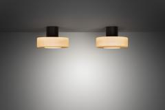 Pair of Matte Opal Glass Ceiling Lamps The Netherlands 1960s - 4387039