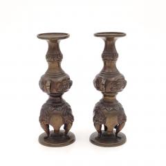 Pair of Meiji Bronze Candlesticks Japan circa 1880 - 3928260