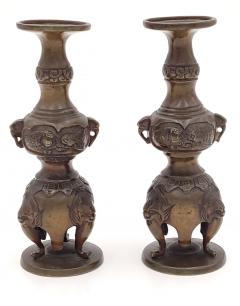 Pair of Meiji Bronze Candlesticks Japan circa 1880 - 3928264