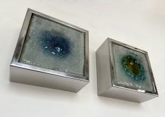 Pair of Metal Chrome Box Sconces Bubble Glass Netherland 1970s - 3479786