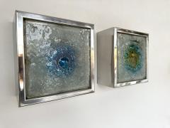 Pair of Metal Chrome Box Sconces Bubble Glass Netherland 1970s - 3479789