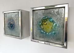 Pair of Metal Chrome Box Sconces Bubble Glass Netherland 1970s - 3479790
