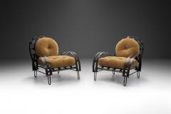 Pair of Metal Lattice Lounge Chairs With Upholstered Pillows France 1960s - 3717511