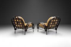 Pair of Metal Lattice Lounge Chairs With Upholstered Pillows France 1960s - 3717512