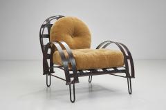 Pair of Metal Lattice Lounge Chairs With Upholstered Pillows France 1960s - 3717516