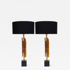 Pair of Metal and Brass Bamboo Style Table Lamps - 722018