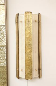 Pair of Metallic Gold and White Murano Glass and Brass Sconces Italy 2022 - 2960233