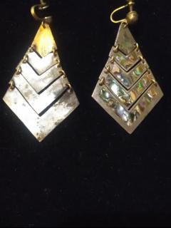 Pair of Mexican Silver TFV Pyramid Earrings with Abalone Accents - 3820796