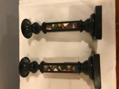 Pair of Micro Mosaic Black Candlesticks - 2991571