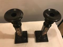 Pair of Micro Mosaic Black Candlesticks - 2991572