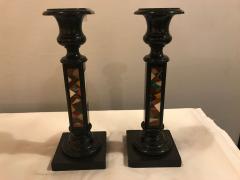 Pair of Micro Mosaic Black Candlesticks - 2991574