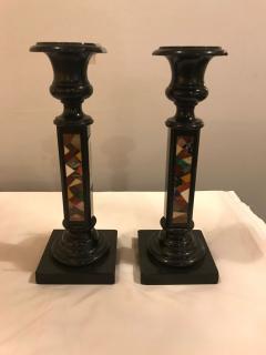 Pair of Micro Mosaic Black Candlesticks - 2991577