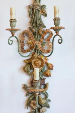 Pair of Mid 20th Century Italian Carved Wood Sconces with Wheat and Floral Motif - 4116960