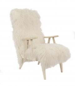 Pair of Mid Century 1950s White Shag Lambs Wool Upholstered High Back Armchairs - 424964