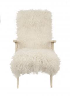 Pair of Mid Century 1950s White Shag Lambs Wool Upholstered High Back Armchairs - 424966