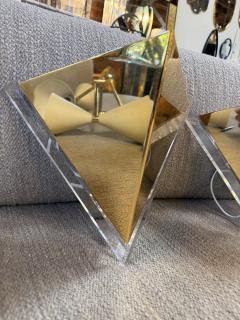 Pair of Mid Century Acrylic and Brass Geometric Sconces 1970s - 4540934