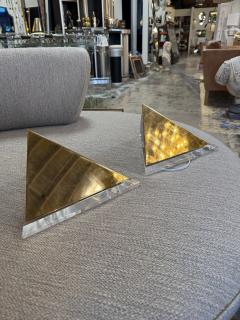 Pair of Mid Century Acrylic and Brass Geometric Sconces 1970s - 4540943