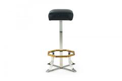 Pair of Mid Century American Polished Chrome Brass and Black Leather Barstools - 4172411