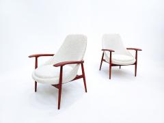Pair of Mid Century Armchairs in White Boucle - 2521940