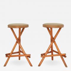 Pair of Mid Century Bamboo Barstools - 681708