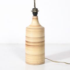 Pair of Mid Century Beige Ceramic Table Lamps w Spun Grooved Detailing - 4792645