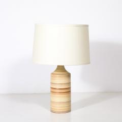 Pair of Mid Century Beige Ceramic Table Lamps w Spun Grooved Detailing - 4792649