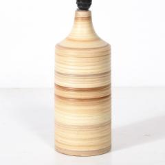 Pair of Mid Century Beige Ceramic Table Lamps w Spun Grooved Detailing - 4792655