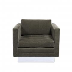 Pair of Mid Century Biscuit Tufted Cube Chairs w Chrome Wrapped Base in Mohair - 4654216