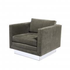 Pair of Mid Century Biscuit Tufted Cube Chairs w Chrome Wrapped Base in Mohair - 4654217