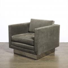 Pair of Mid Century Biscuit Tufted Cube Chairs w Chrome Wrapped Base in Mohair - 4654223