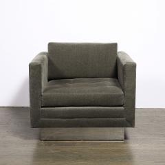 Pair of Mid Century Biscuit Tufted Cube Chairs w Chrome Wrapped Base in Mohair - 4654224