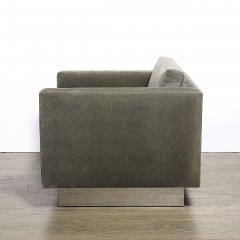 Pair of Mid Century Biscuit Tufted Cube Chairs w Chrome Wrapped Base in Mohair - 4654227