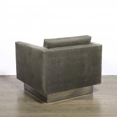 Pair of Mid Century Biscuit Tufted Cube Chairs w Chrome Wrapped Base in Mohair - 4654247