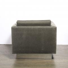 Pair of Mid Century Biscuit Tufted Cube Chairs w Chrome Wrapped Base in Mohair - 4654250