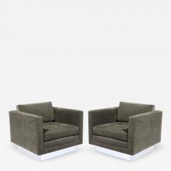 Pair of Mid Century Biscuit Tufted Cube Chairs w Chrome Wrapped Base in Mohair - 4659986