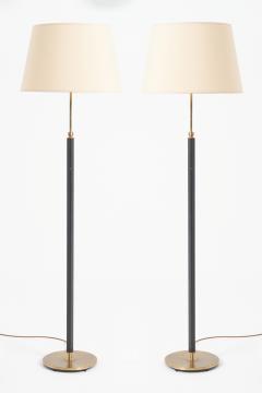 Pair of Mid Century Black Leather Floor Lamps - 3895347