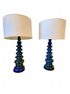 Pair of Mid Century Blue Green Glazed Ceramic Table Lamps - 4654752