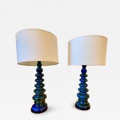 Pair of Mid Century Blue Green Glazed Ceramic Table Lamps - 4659785