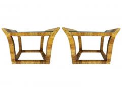 Pair of Mid Century Boho Modern Rectangular Rattan and Glass Side or End Tables - 3433383