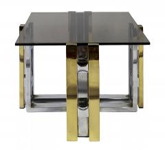 Pair of Mid Century Brass Chrome and Glass Top Side Tables - 3635318