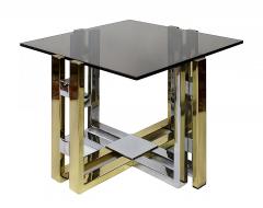Pair of Mid Century Brass Chrome and Glass Top Side Tables - 3635320