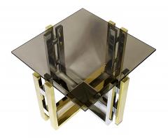 Pair of Mid Century Brass Chrome and Glass Top Side Tables - 3635322