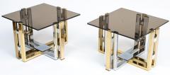 Pair of Mid Century Brass Chrome and Glass Top Side Tables - 3635323