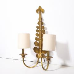 Pair of Mid Century Brass Two Arm Sconces w Sculptural Volute Motif - 4792498