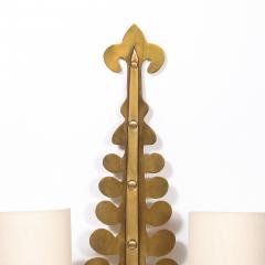 Pair of Mid Century Brass Two Arm Sconces w Sculptural Volute Motif - 4792504