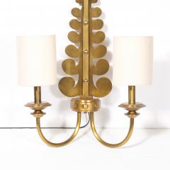 Pair of Mid Century Brass Two Arm Sconces w Sculptural Volute Motif - 4792507