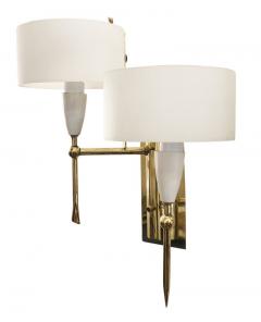 Pair of Mid Century Brass and Glass Sconces - 1691499