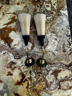 Pair of Mid Century Brass and Wood Danish Sculptural Wall Sconces - 4481603