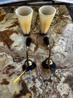 Pair of Mid Century Brass and Wood Danish Sculptural Wall Sconces - 4481671