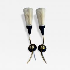 Pair of Mid Century Brass and Wood Danish Sculptural Wall Sconces - 4483742